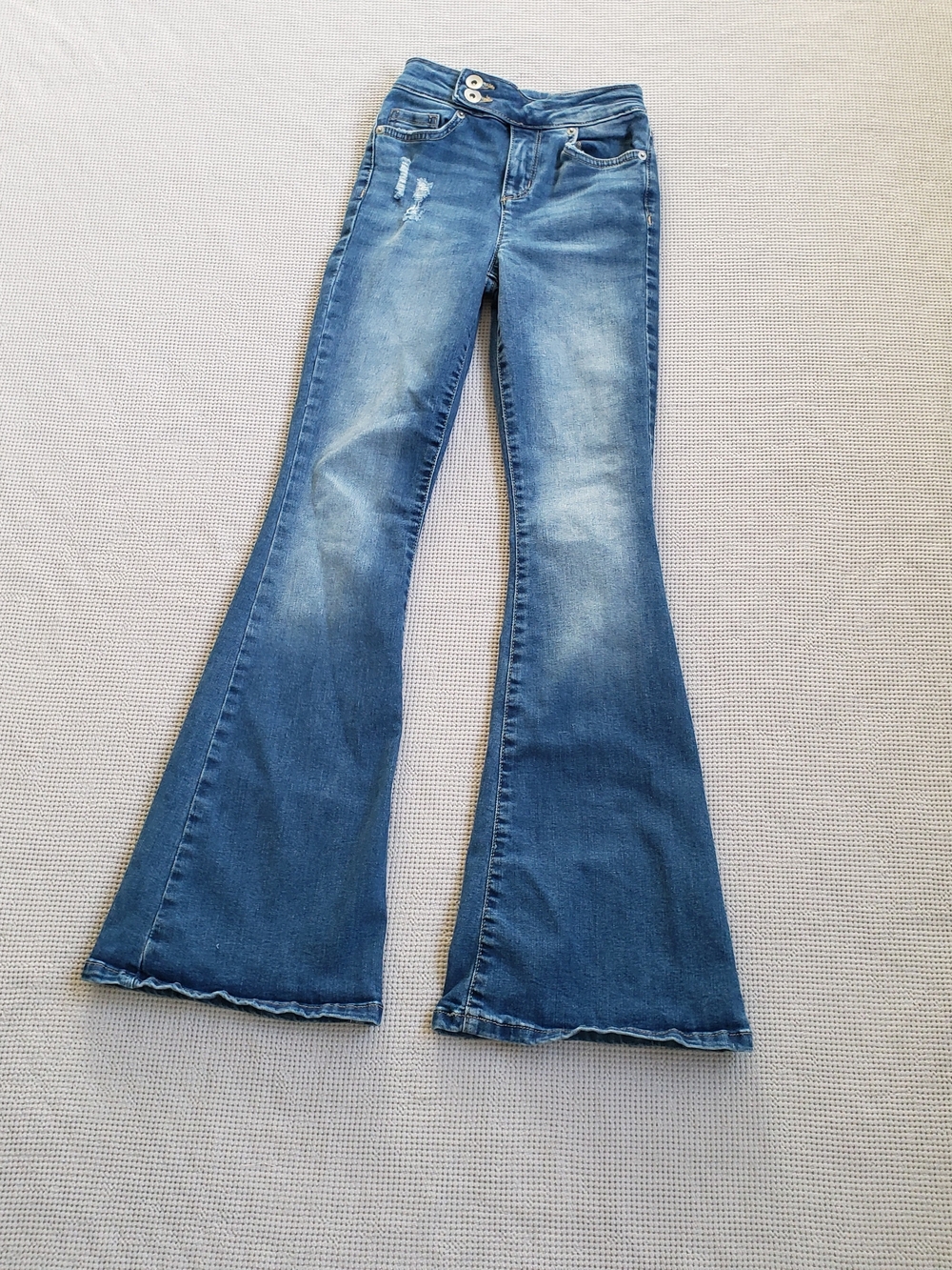 Sugar & Jade Kids Blue Flared Jeans Subtle Distress Size 12 Adjustable waist